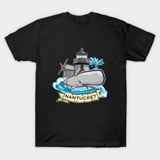 Nantucket Whale Lighthouse and Windmill Nautical Design T-Shirt